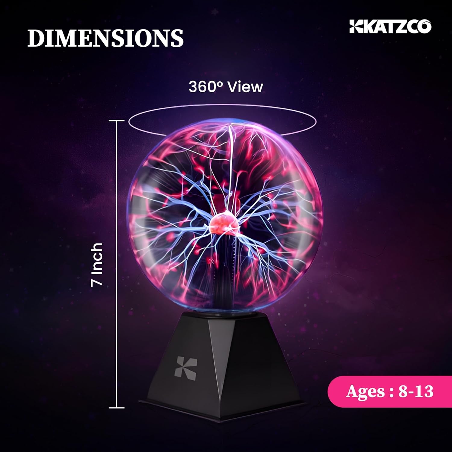 7 Inch Plasma Ball Lamp - Touch and Sound Sensitive Electric Globe with Lightning Effects - Plug-In Energy Ball for Parties, Room Decor, and STEM Learning - Static Electricity Sphere for Kids